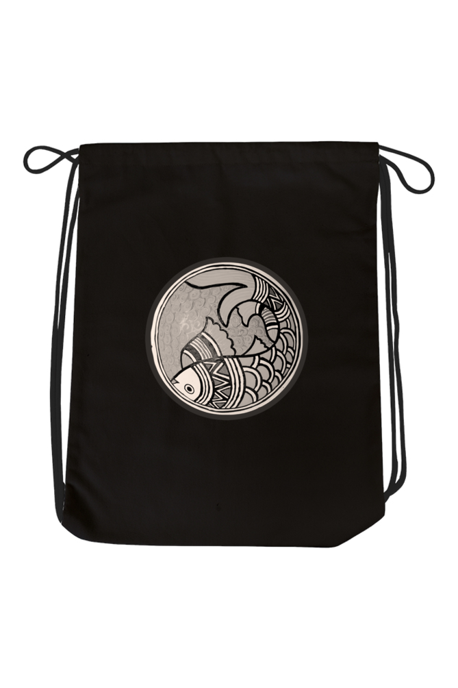 Madhubani Art Drawstring Bag Grey
