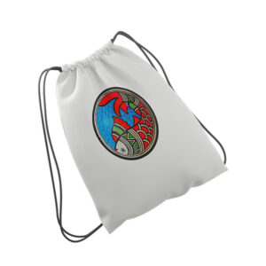 Madhubani Art Drawstring Bag White