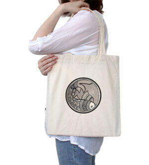 Madhubani Art Tote Bag Grey